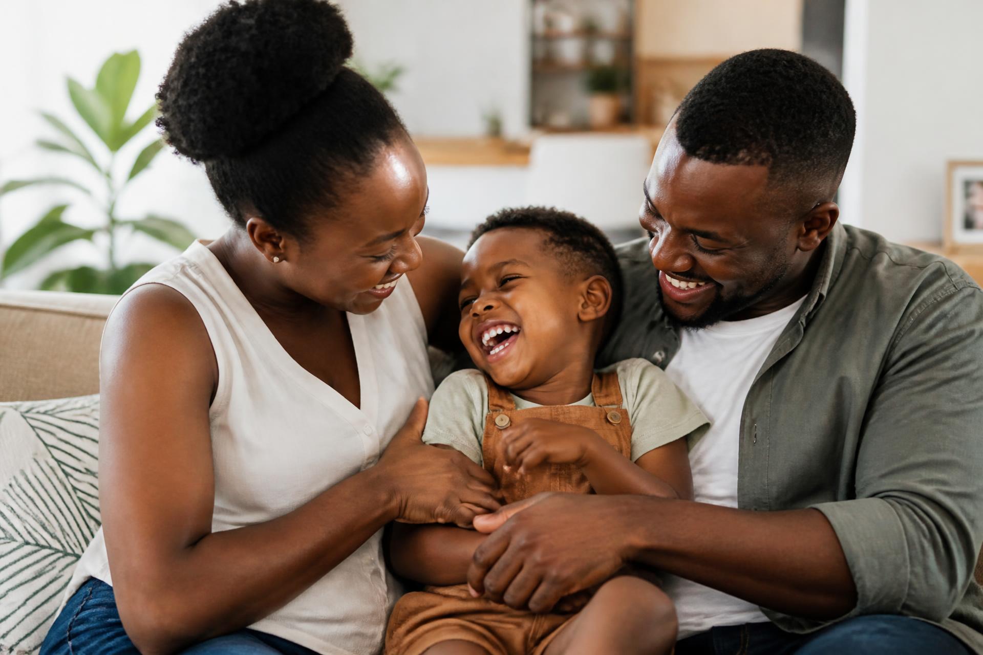 A South African family sharing a joyful, loving moment together at home
